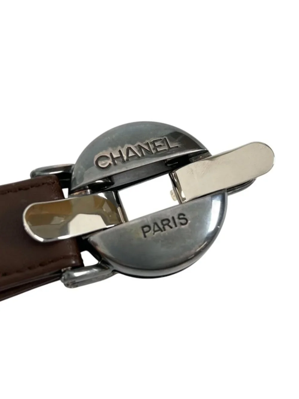 Chanel Belt Logo Circle Buckle Brown Front
